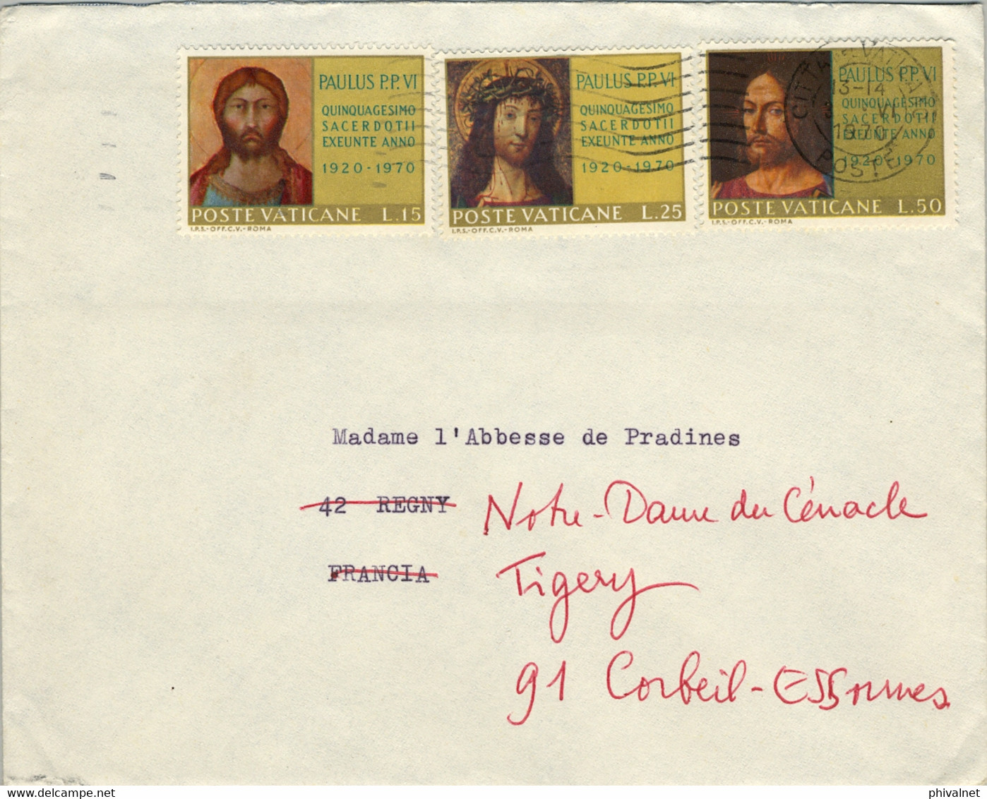 1970 , VATICANO / VATICANE - SOBRE CIRCULADO A FRANCIA , LLEGADA , ARTE - Lettres & Documents
