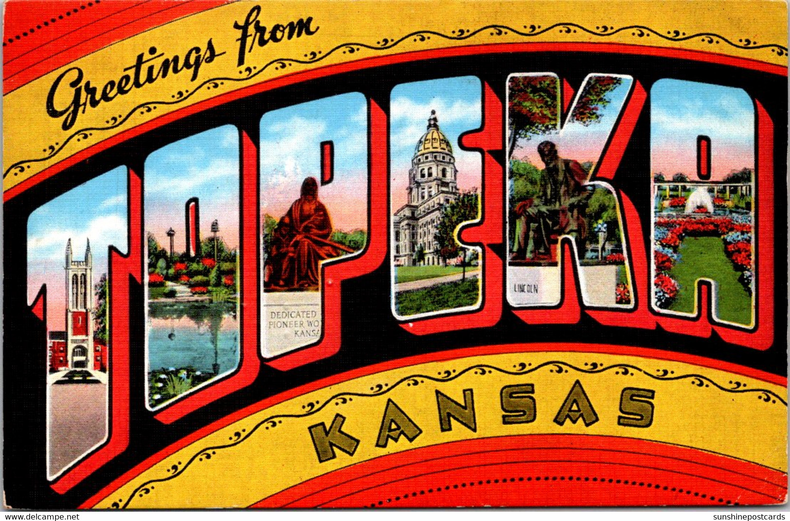 Kansas Greetings From Topeka Large Letter Linen 1944 - Topeka