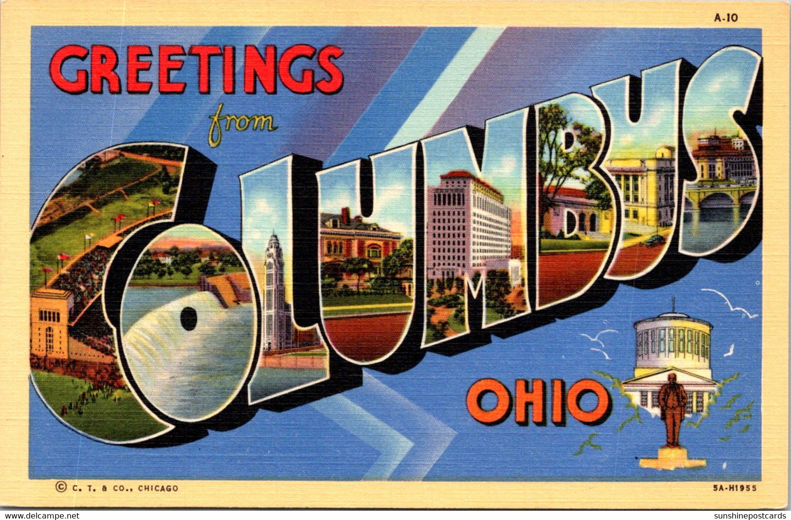 Ohio Greetings From Columbus Large Letter Linen 1944 Curteich - Columbus
