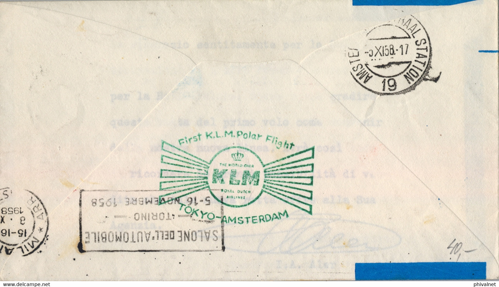 1958 , JAPÓN / JAPAN  , FIRST FLIGHT -  K.L.M. POLAR FLIGHT - TOKYO / AMSTERDAM , LLEGADA - Lettres & Documents