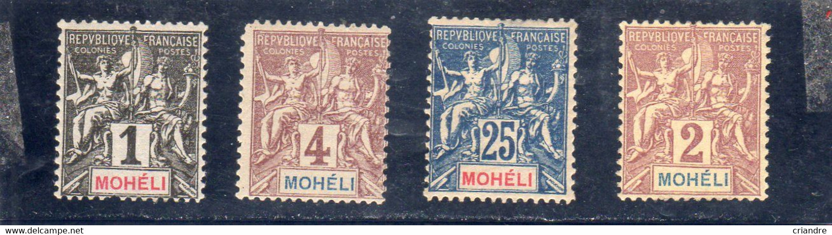 Mohéli: Année 1906-07  Lot De 4 Valeurs N° 1**,2**,3**,7* - Ungebraucht