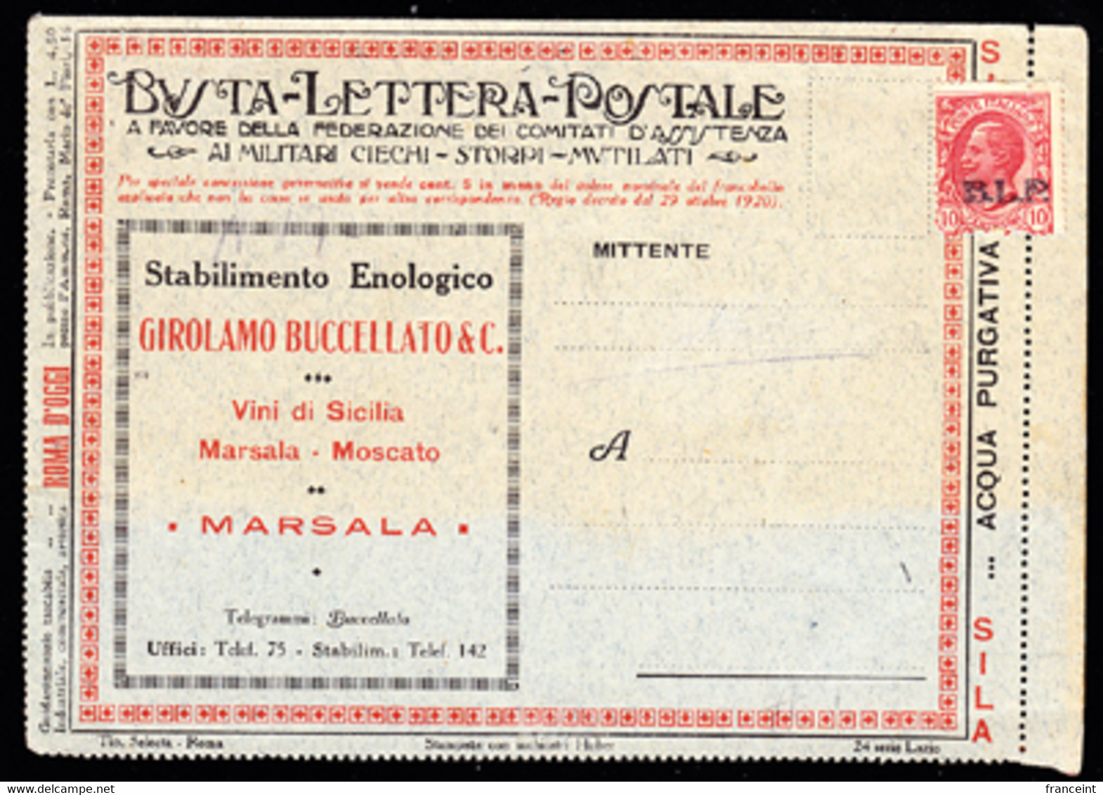 ITALY(1923) BLP Letter. Sicilian Wine. Marsala. Muscat. Iron Works. Express Courier. Electric Motors. Tailored Shirts., - BM Für Werbepost (BLP)