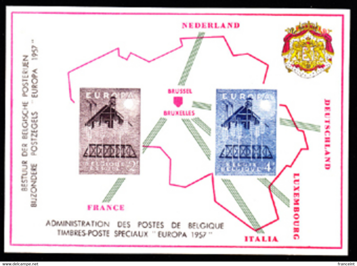 BELGIUM(1957) Grain. Factory. Collective Proof (LX25) On Commemorative Card. Scott Nos 512-3, Yvert Nos 1025-6. French - Deluxe Sheetlets [LX]