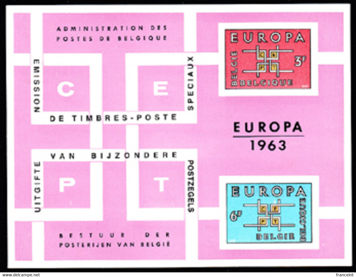 BELGIUM(1963) "CEPT". Scott Nos 598-9. Yvert Nos 1260-1. Europa Issue. Deluxe Proof (LX42). - Deluxe Sheetlets [LX]