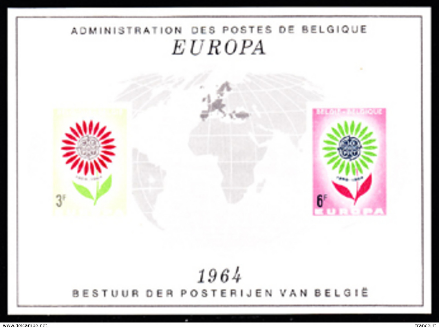 BELGIUM(1964) Stylised Flower. Scott Nos 614-5. Yvert Nos 1298-9. Europa Issue. Deluxe Proof (LX45). - Deluxe Sheetlets [LX]