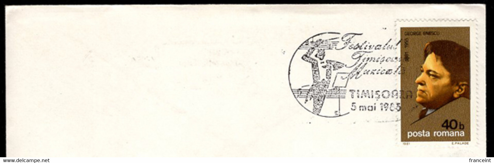 ROMANIA(1985) Conductor. Music Score. Illustrated Cancel On Envelope. Timisoara Music Festival. - Postmark Collection