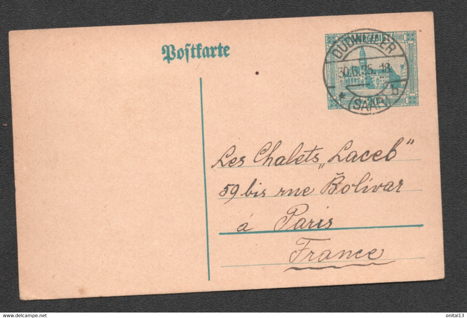 1925 ENTIER POSTAL DE DUDWEILER A PARIS / SAARE SARREBRUCK SAARGEBIET  D100 - Ganzsachen