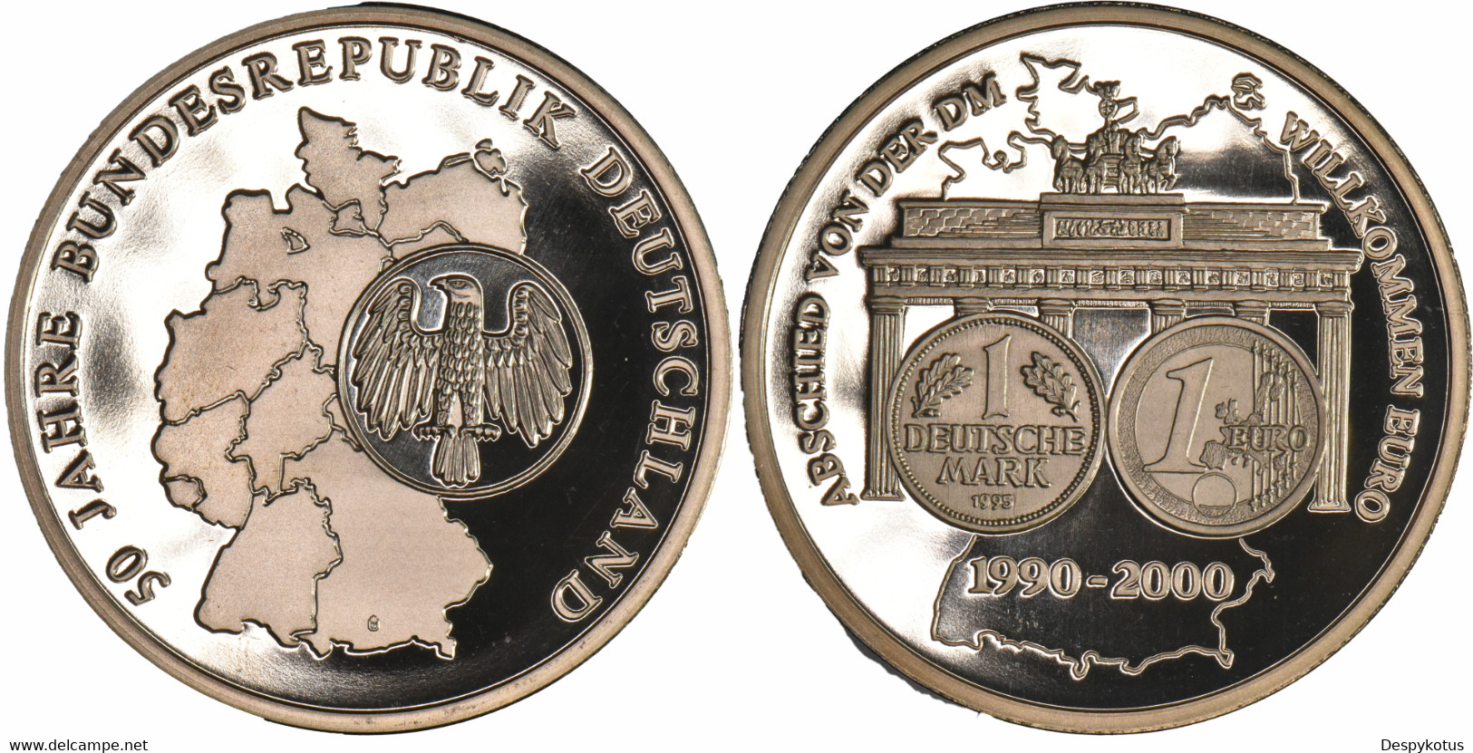 Allemagne - Médaille Sous Capsule - 50 JAHRE BUNDESREPUBLIK DEUTSCHLAND - ABSCHIED VON DER DM WILLKOMMEN EURO - B014 - Adel