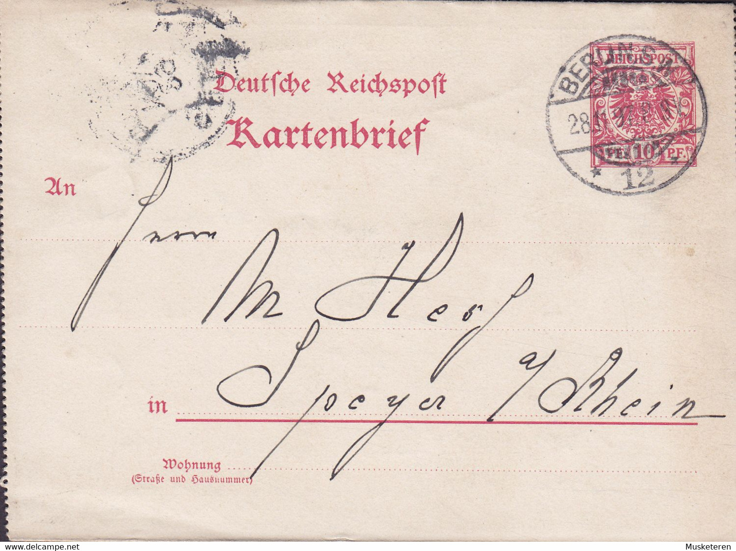 Deutsche Reichspost Postal Stationery Ganzsache 10 Pf. Adler Kartenbrief Waffen-Fabrik  OTTO ODRICH, BERLIN 1897 SPEYER - Other & Unclassified