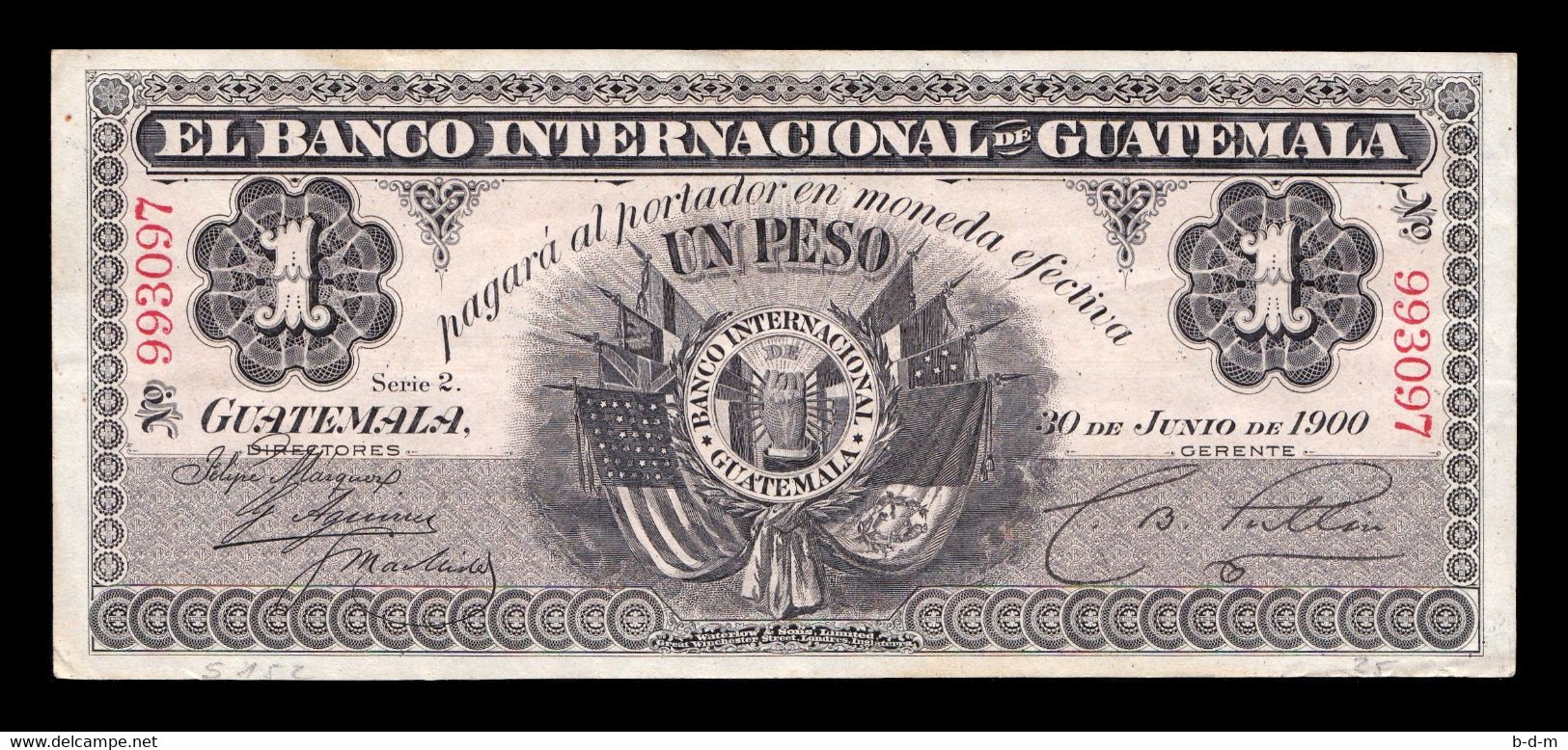 Guatemala 1 Peso 1900 Pick S152 MBC+ VF+ - Guatemala