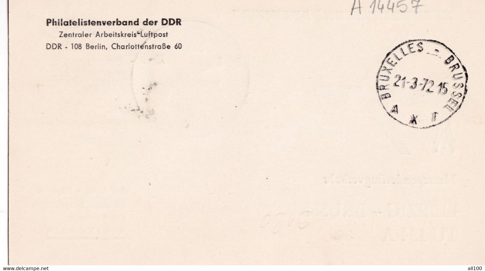 A14457 - CESKOSLOVENNSKE AEROLINE LEIPZIG - BRUSSEL 1972 SONDERFLUGVERKEHR MESSESONDERFLUGVERKEHR - Brieven En Documenten