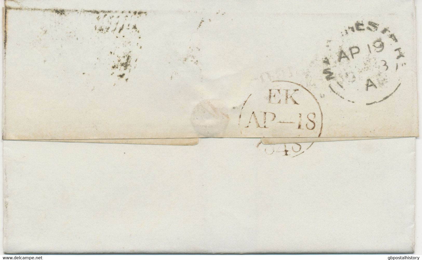 GB „Red Lion-St.“ In BLACK (HOLBORN, LONDON WC) On Superb Early Stamped LATE FEE Cover 18.4.1848 To MANCHESTER, W QV 1d - Cartas & Documentos