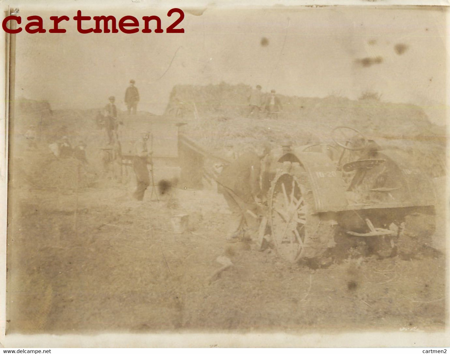 PHOTOGRAPHIE ANCIENNE : SCENE DE BATTAGE AGROCULTURE BATTEUSE TRACTEUR CAMPAGNE FERME FENAISON TRACTOR - Tractors