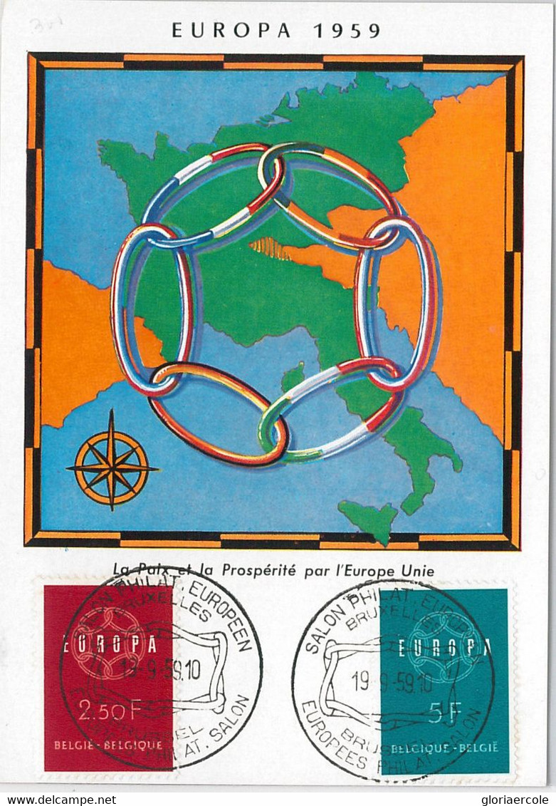 56912 -  BELGIUM -  POSTAL HISTORY - MAXIMUM CARD: 1959 EUROPA CEPT Peace - Autres & Non Classés