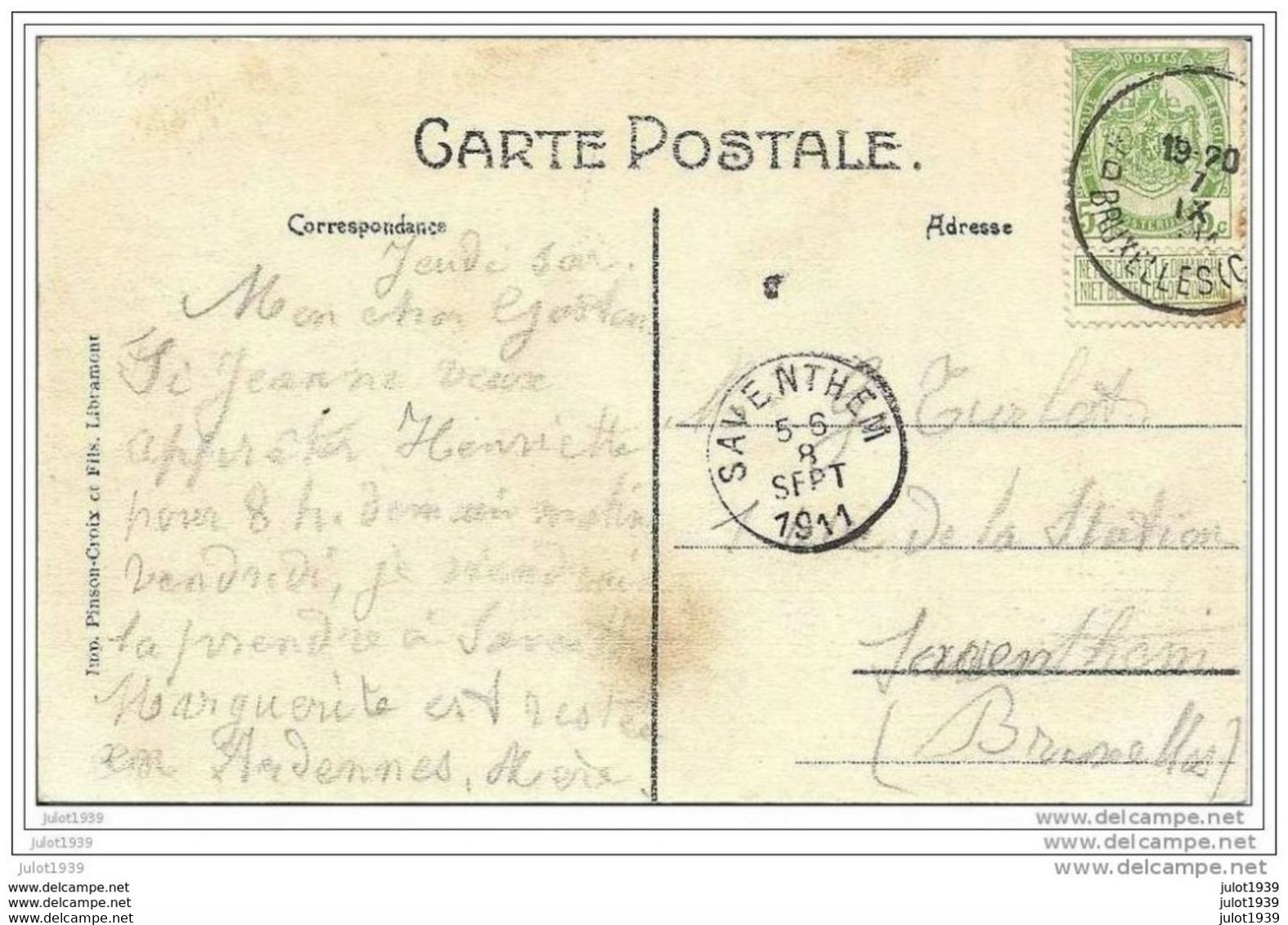 LIBIN ..-- ROUMONT ..-- Le Château . 1911 Vers SAVENTHEM ( Mr Gaston TURBOT ) . Voir Verso . - Libin