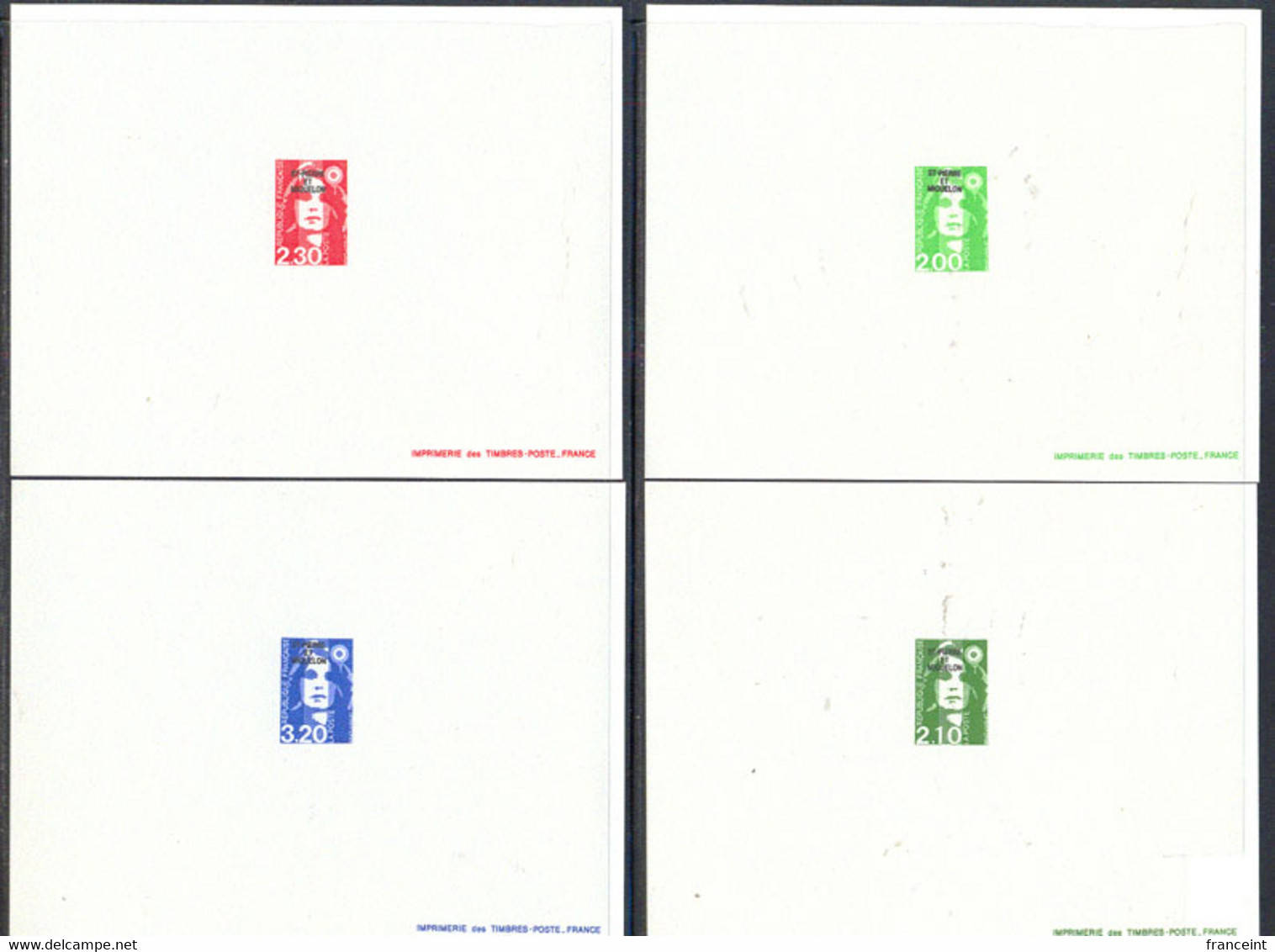 ST. PIERRE & MIQUELON(1990) Marianne De Briat. Complete Set Of 11 Deluxe Proofs Of The 1990 Issue. - Imperforates, Proofs & Errors