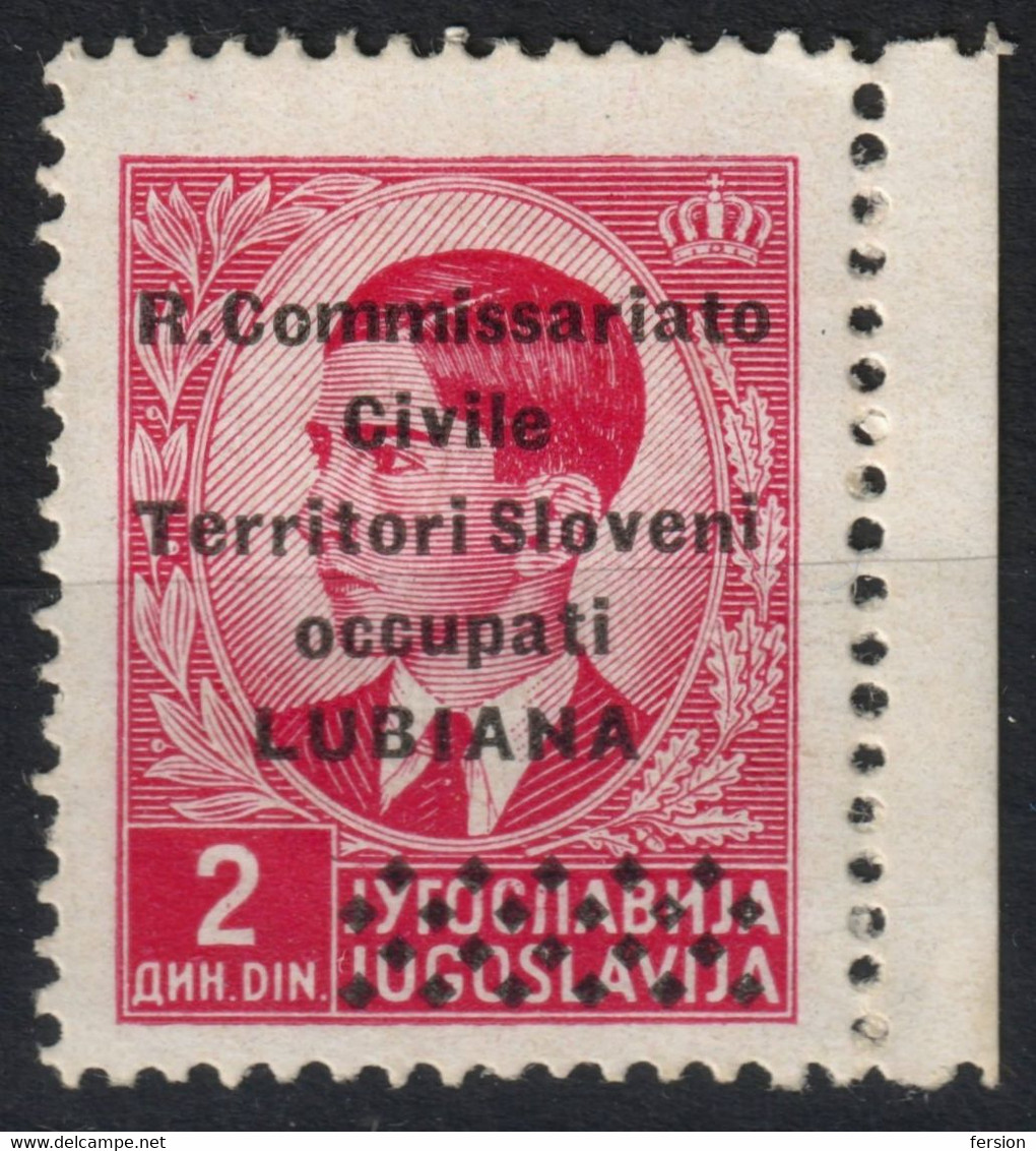 LUBIANA 1941 Ljubljana Slovenia Italy Yugoslavia R. Commissariato Overprint WW2 Occupation 2 Din Sassone 22 King Peter - Lubiana