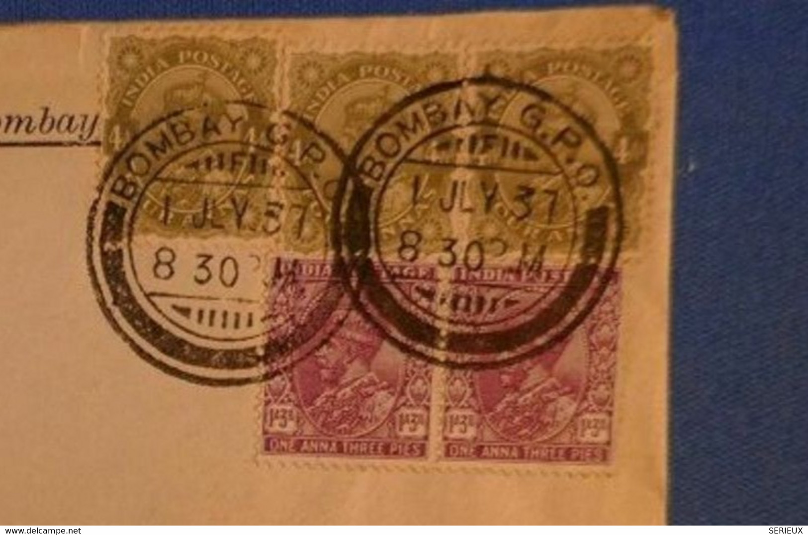 491 INDE BELLE LETTRE 1937 BOMBAY PAR AVION A LIVERPOOL + AFFRANCHISSEMENT PLAISANT 2 PAIRES CACHET INDIA -ENGLAND - 1911-35 Koning George V