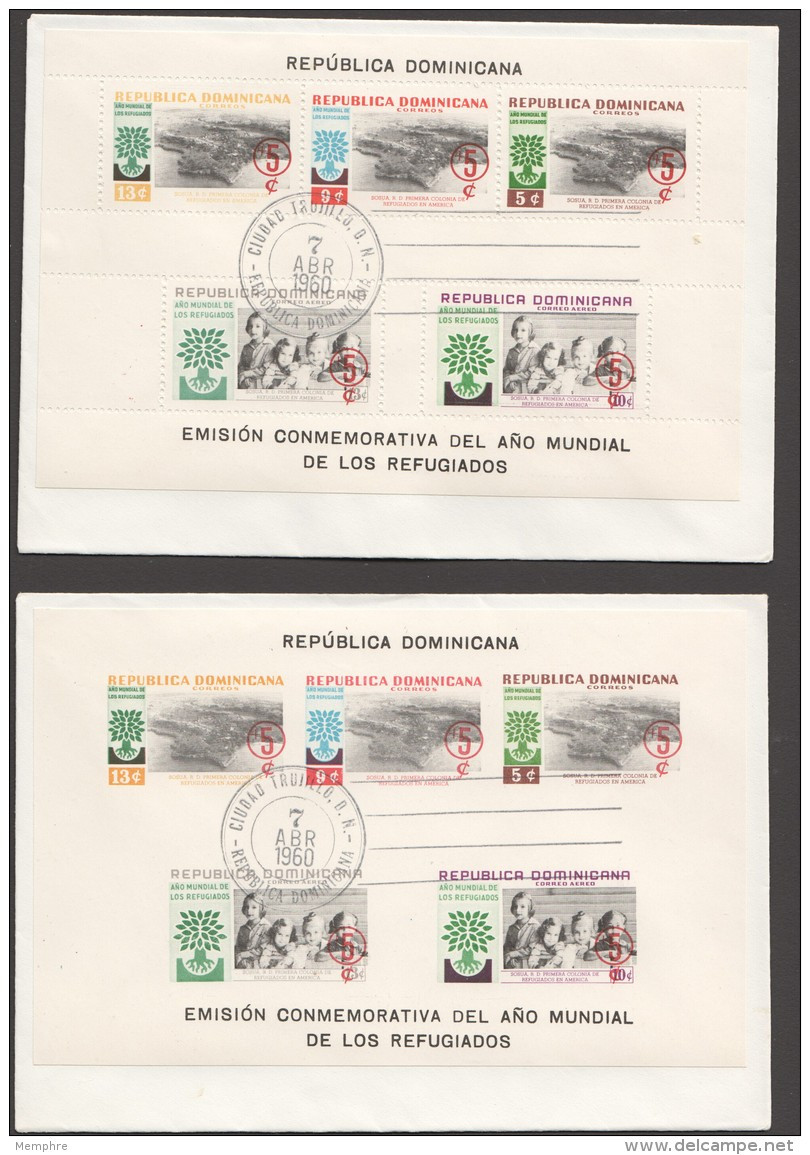 1960 Année Mondiale Du Réfugié  Série Complète AVEC ET SANS SURCHARGE, Feuillet Dentelé Et Non Sur  6 FDC - Dominicaine (République)