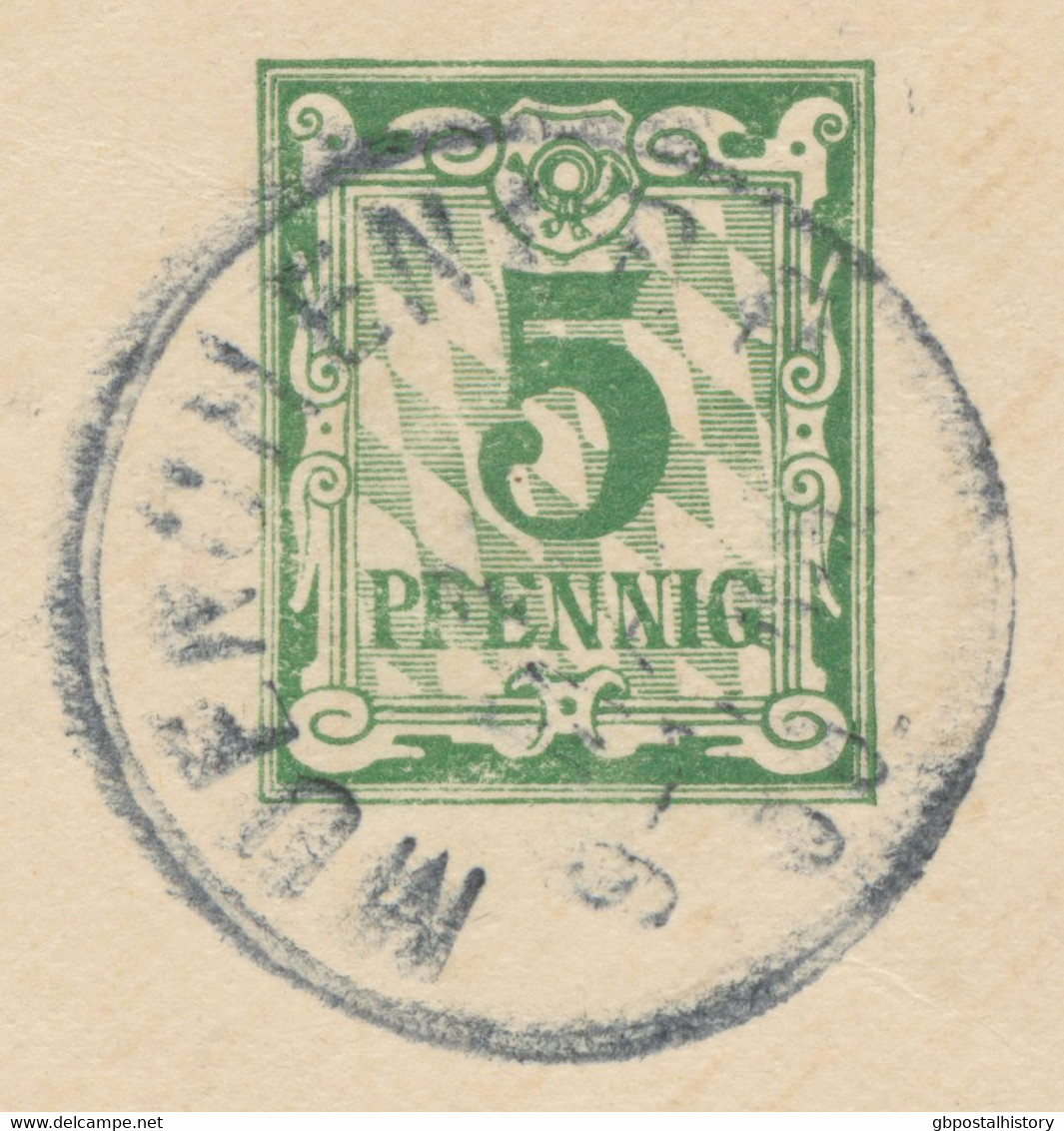 BAYERN ORTSSTEMPEL MUENCHEN 1.B.P. K1 (MÜNCHEN) 1900 Auf 5 Pf Rauten GA, BLAUER STEMPEL - Postal  Stationery