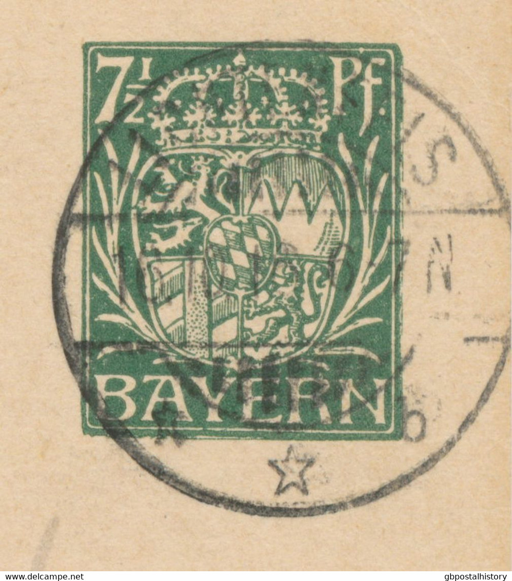 BAYERN ORTSSTEMPEL LICHTENFELS K2 1916 Auf 7 ½ Pf Wappen GA, ABART: Extra Weißer Linie Rechts, R! - Entiers Postaux