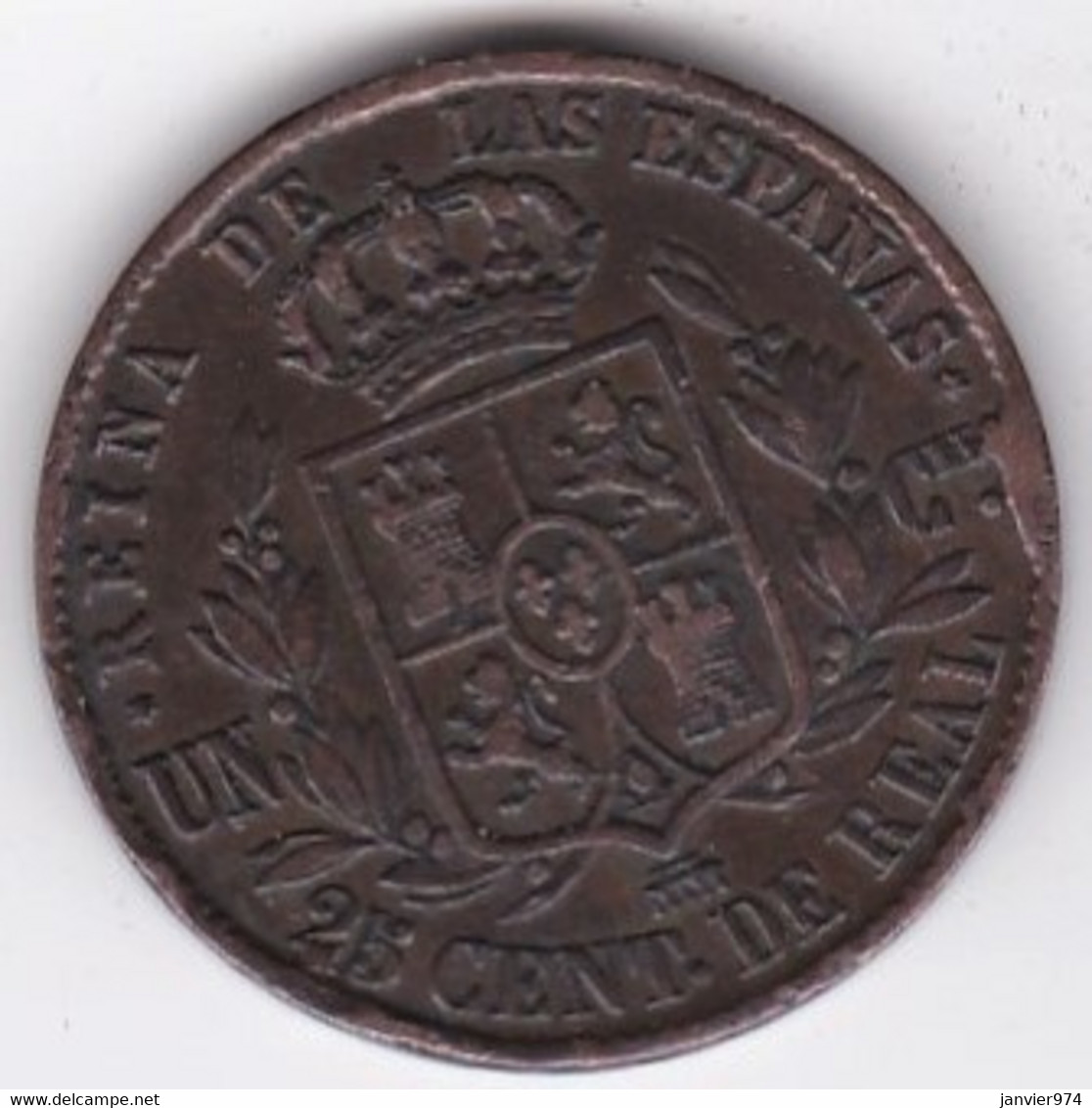 Espagne 25 Centimos De Real 1855 Segovia . ISABEL II, En Cuivre, KM# 615 - First Minting