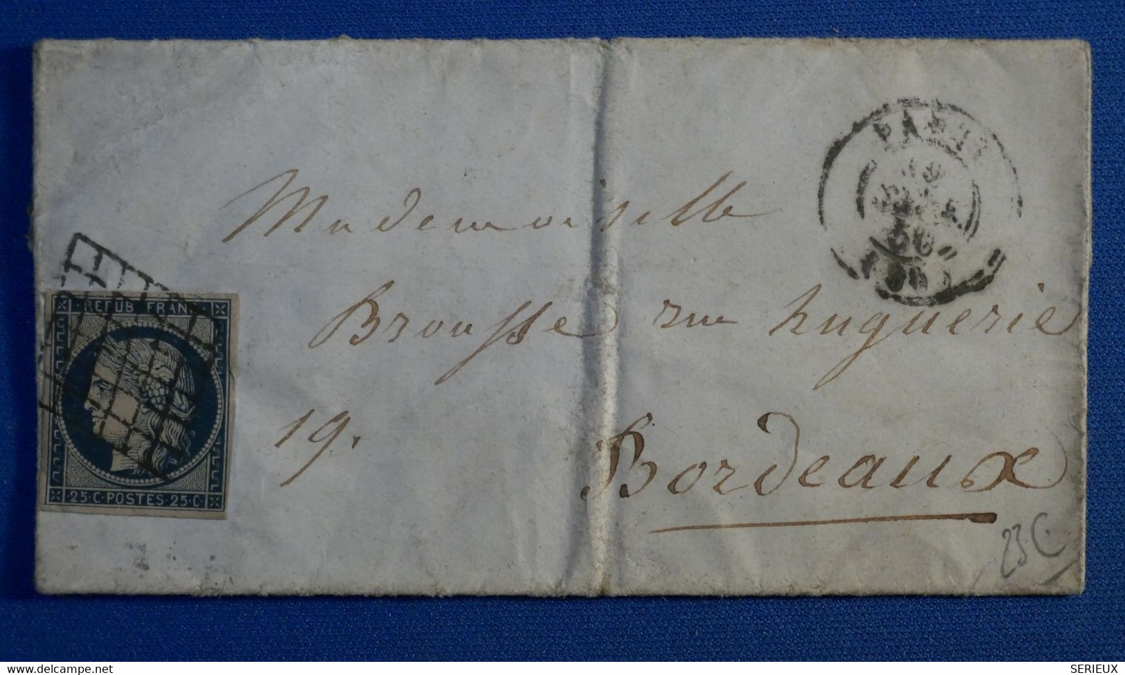 S10 FRANCE BELLE LETTRE 1850 PARIS POUR BORDEAUX + CERES  N 4 + AFFRANCHISSEMENT INTERESSANT - 1849-1850 Ceres