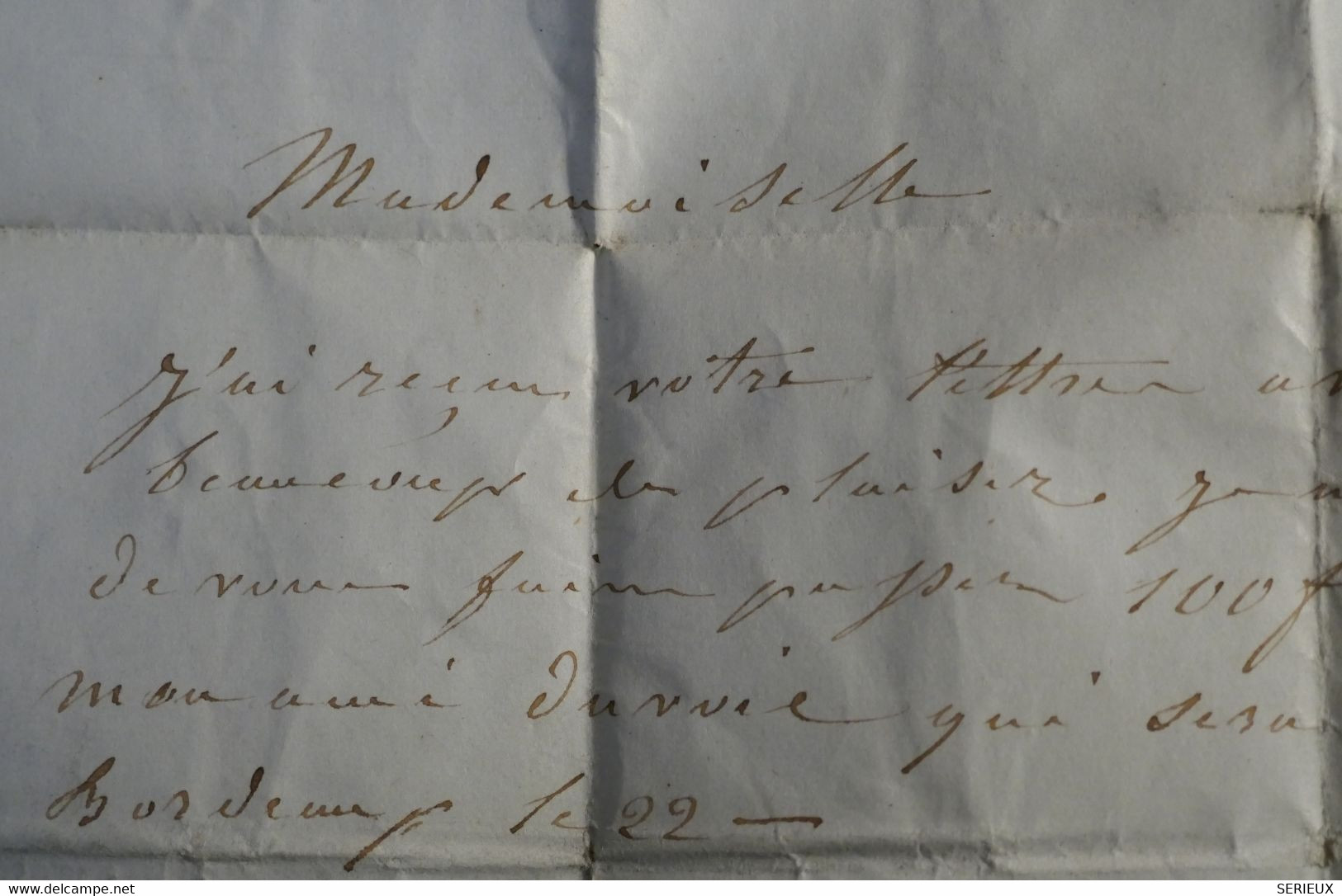 S10 FRANCE BELLE LETTRE 1850 PARIS POUR BORDEAUX + CERES  N 4 + AFFRANCHISSEMENT INTERESSANT - 1849-1850 Ceres