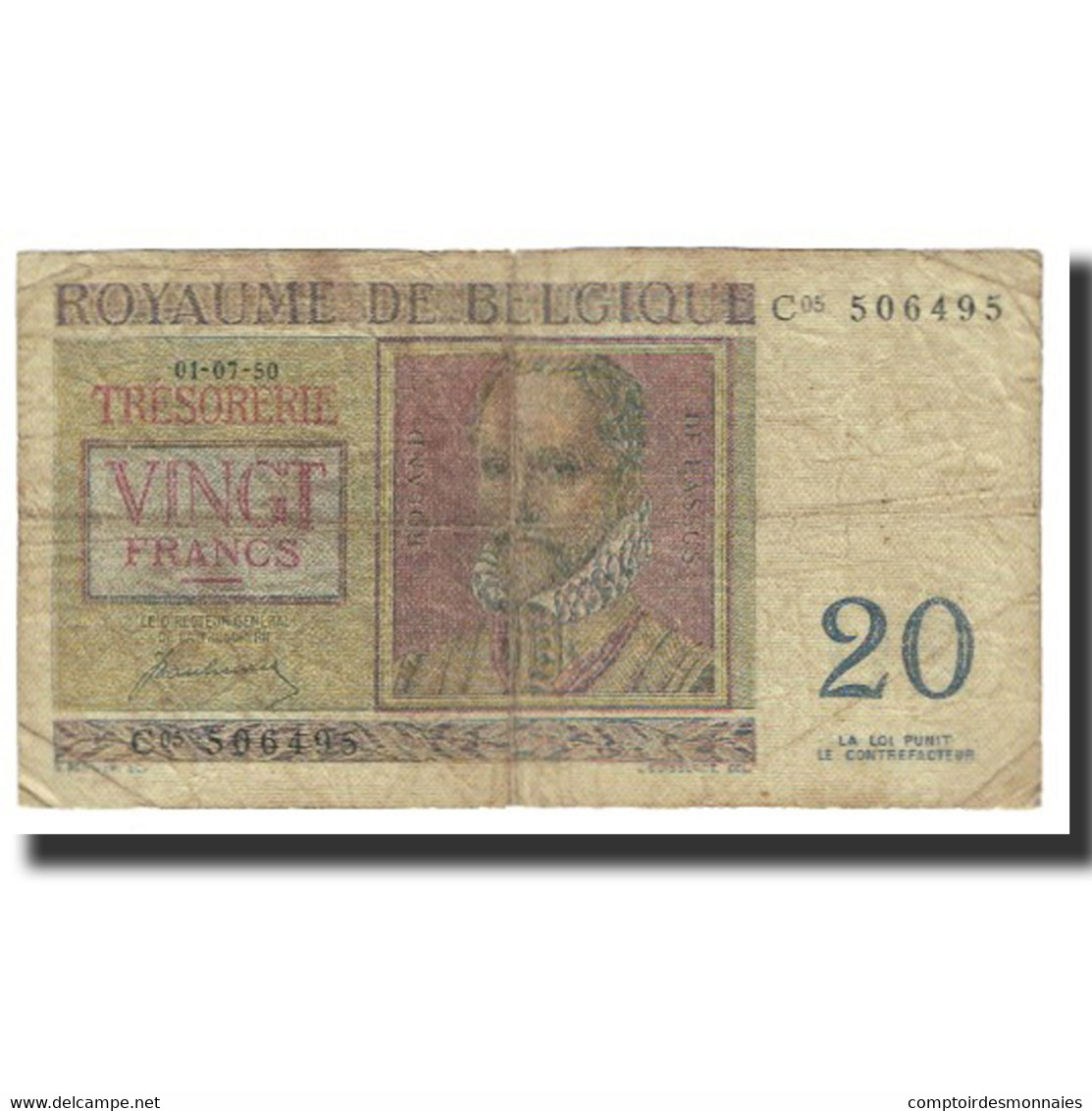 Billet, Belgique, 20 Francs, 1950, 1950-07-01, KM:132b, TB - 20 Francs