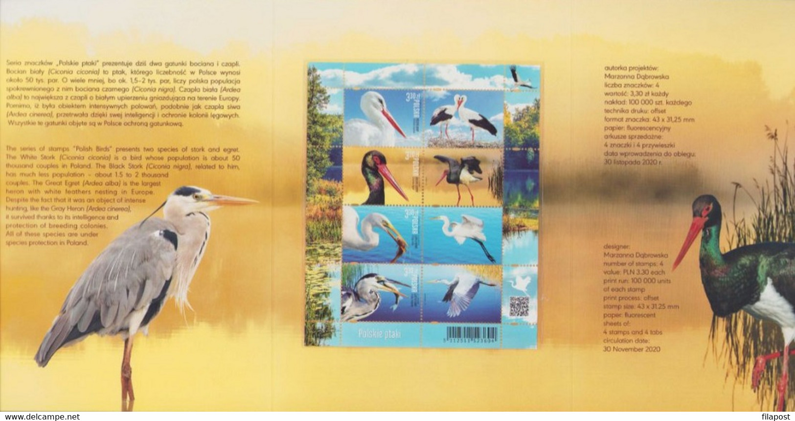 Poland 2020 Booklet / Polish Birds - White Black Stork Ciconia Heron Ardea / With Full Sheet MNH** New!!! - Postzegelboekjes