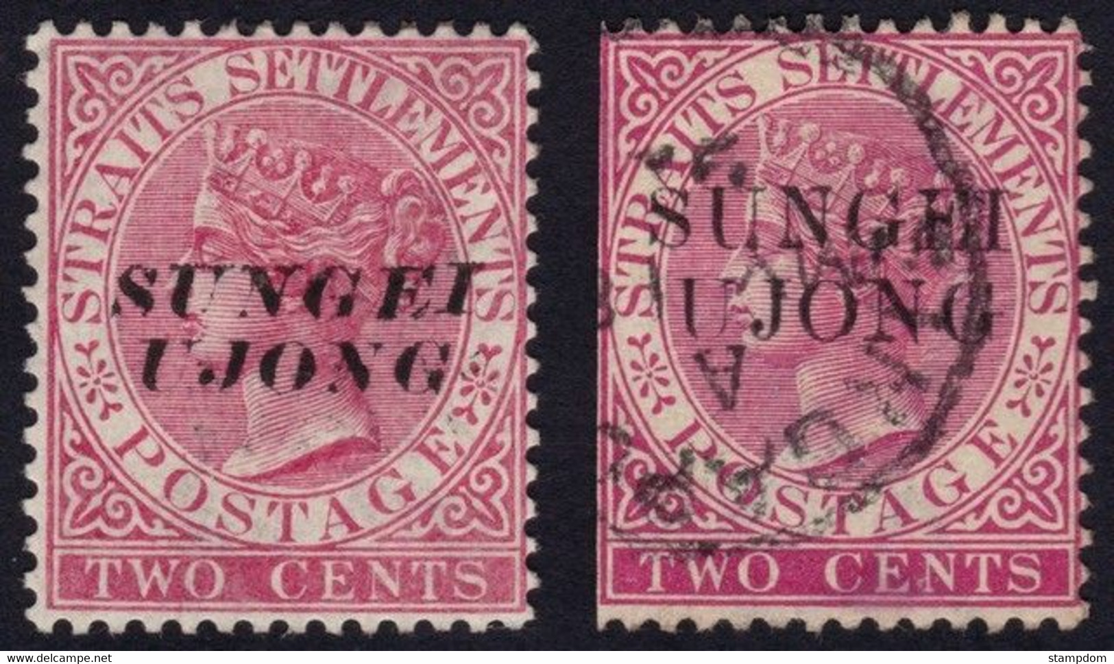 SUNGEI UJONG 1885 Overprint On Straits Settlements 2c Sc#25 (side Trimmed/USED) & Sc#20 MH @P898 - Negri Sembilan