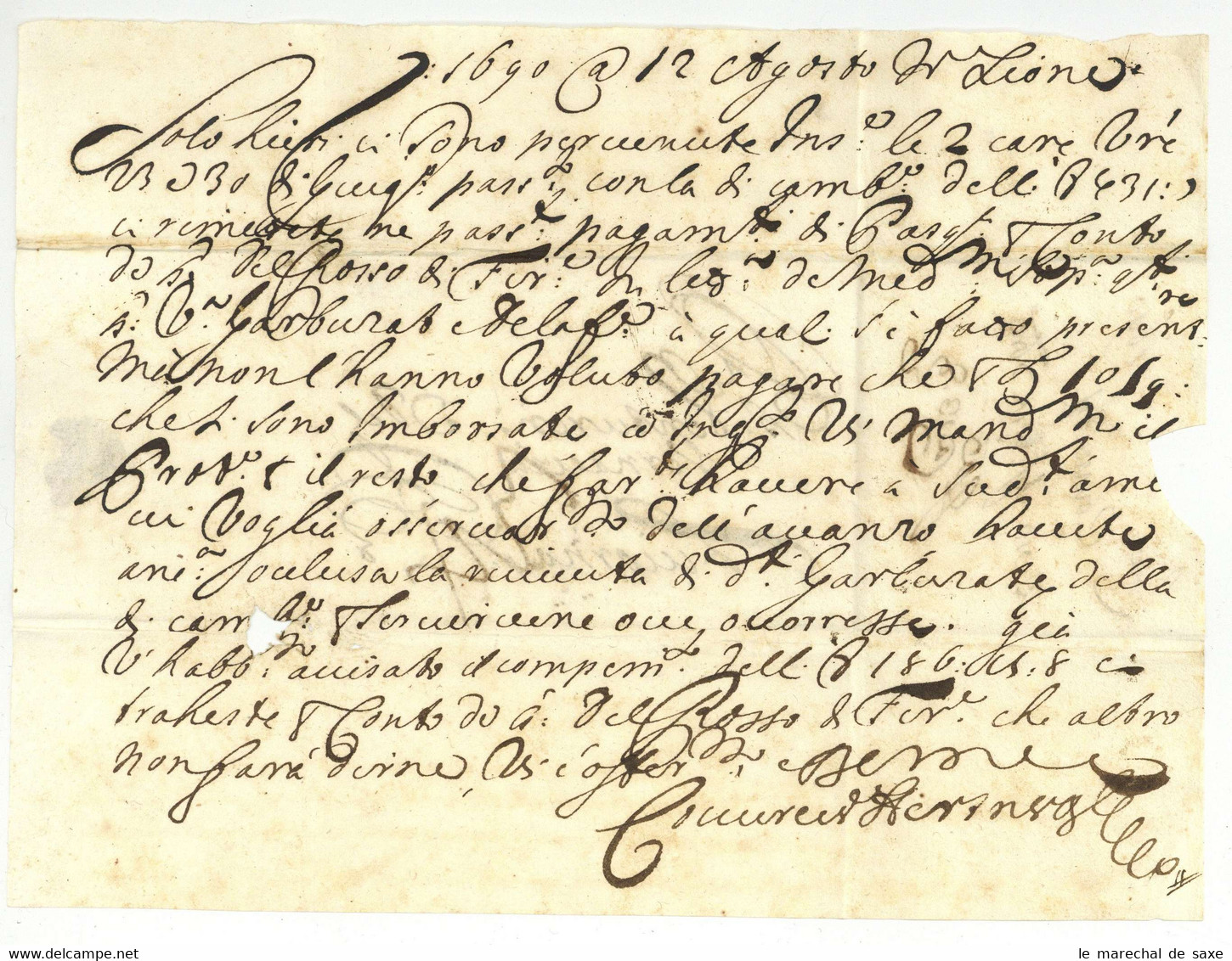 Lyon 1690 Pour Livorno Taxe 34 - ....-1700: Precursors