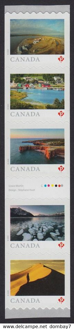 Qc. FROM FAR AND WIDE = 2/3 GUTTER INSCRIPTION Strip Of 5 X "P" Stamps From COIL / ROLL (full Set) MNH Canada 2020 - Unused Stamps