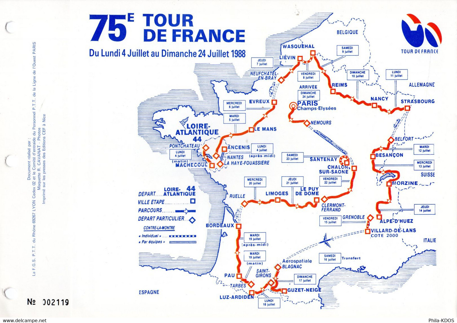 " FEUILLET SPECIAL 75 ème TOUR DE FRANCE 1988. " Voir Les 4 Scans Parfait état ! - Cyclisme