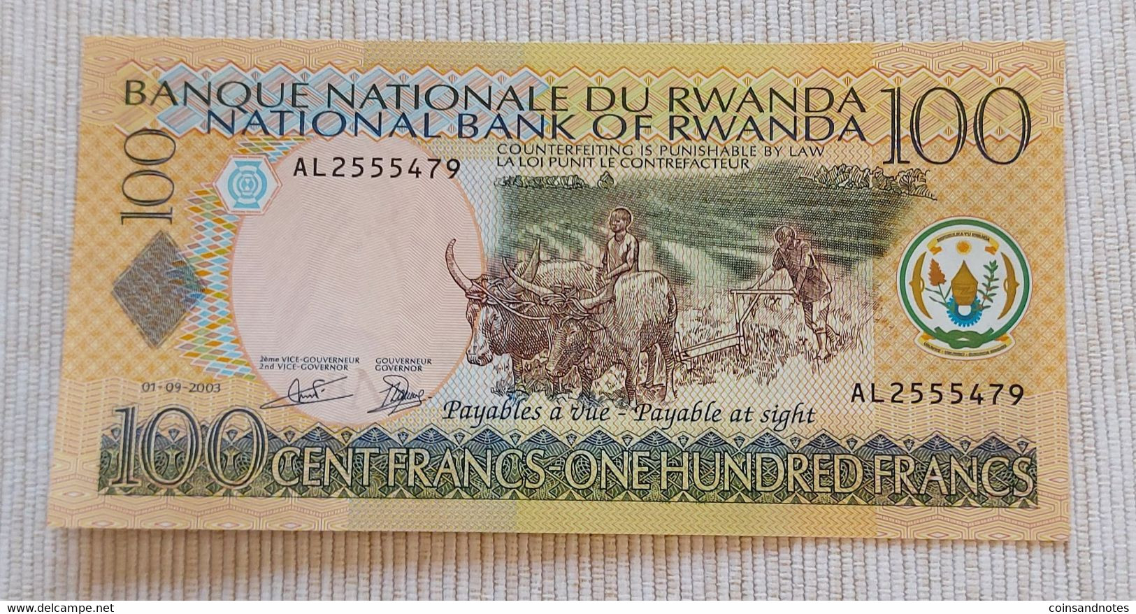 Rwanda 2003 - 100 Francs - Nr AL2555479 - P# 29b - UNC - Rwanda