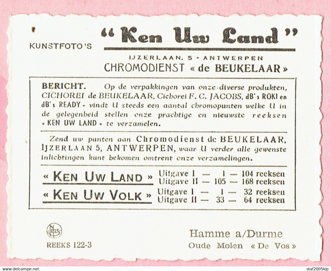 Chromo Ken Uw Land De Beukelaar - Reeks 122-3 - Hamme A/Durme - Oude Molen - De Vos - De Beukelaer