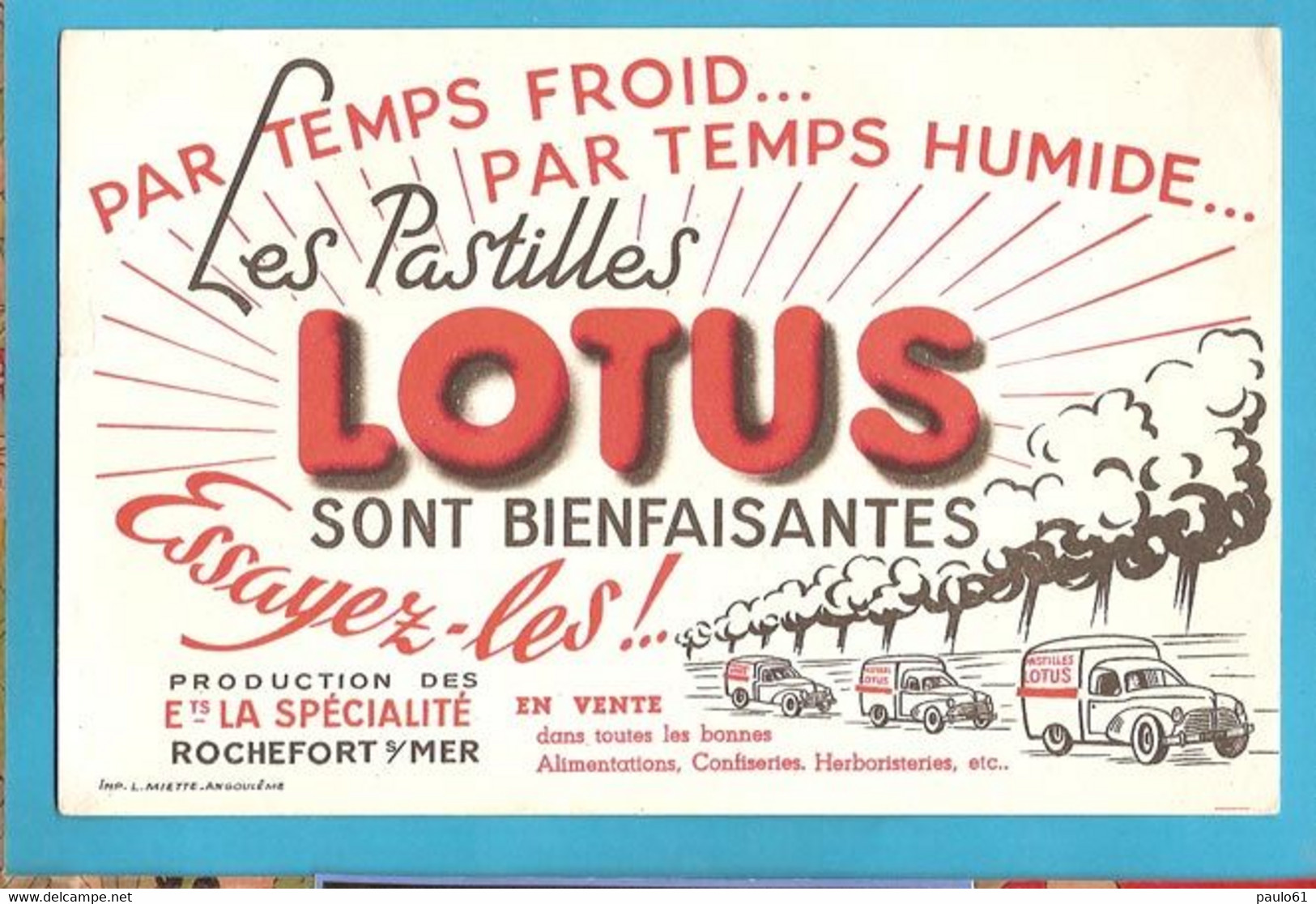 BUVARD  ::Pastilles LOTUS  Rochefort  (Camionettes 203 Peugeot ) - Transportmiddelen