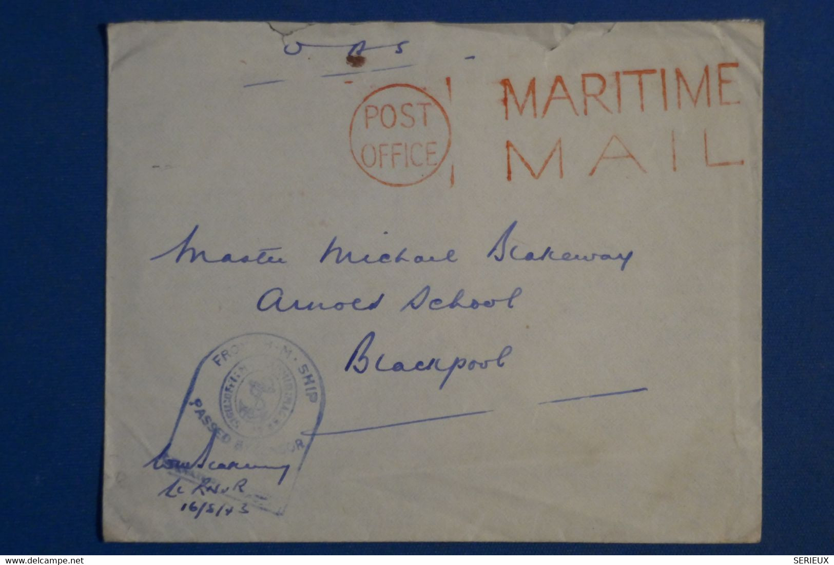 AK3  GRANDE BRETAGNE BELLE  LETTRE CENSUREE 1945  MARITIME MAIL POUR BLACKPOOL  LANCS +  +AFFRANCH. INTERESSANT - Andere & Zonder Classificatie