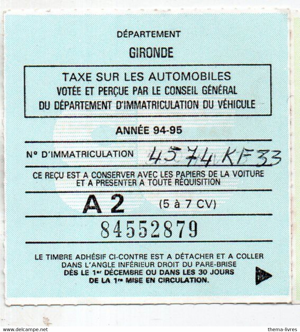 Other & unclassified - (33 Gironde ) vignette automobile 94-95 ..A2  (PPP34017)