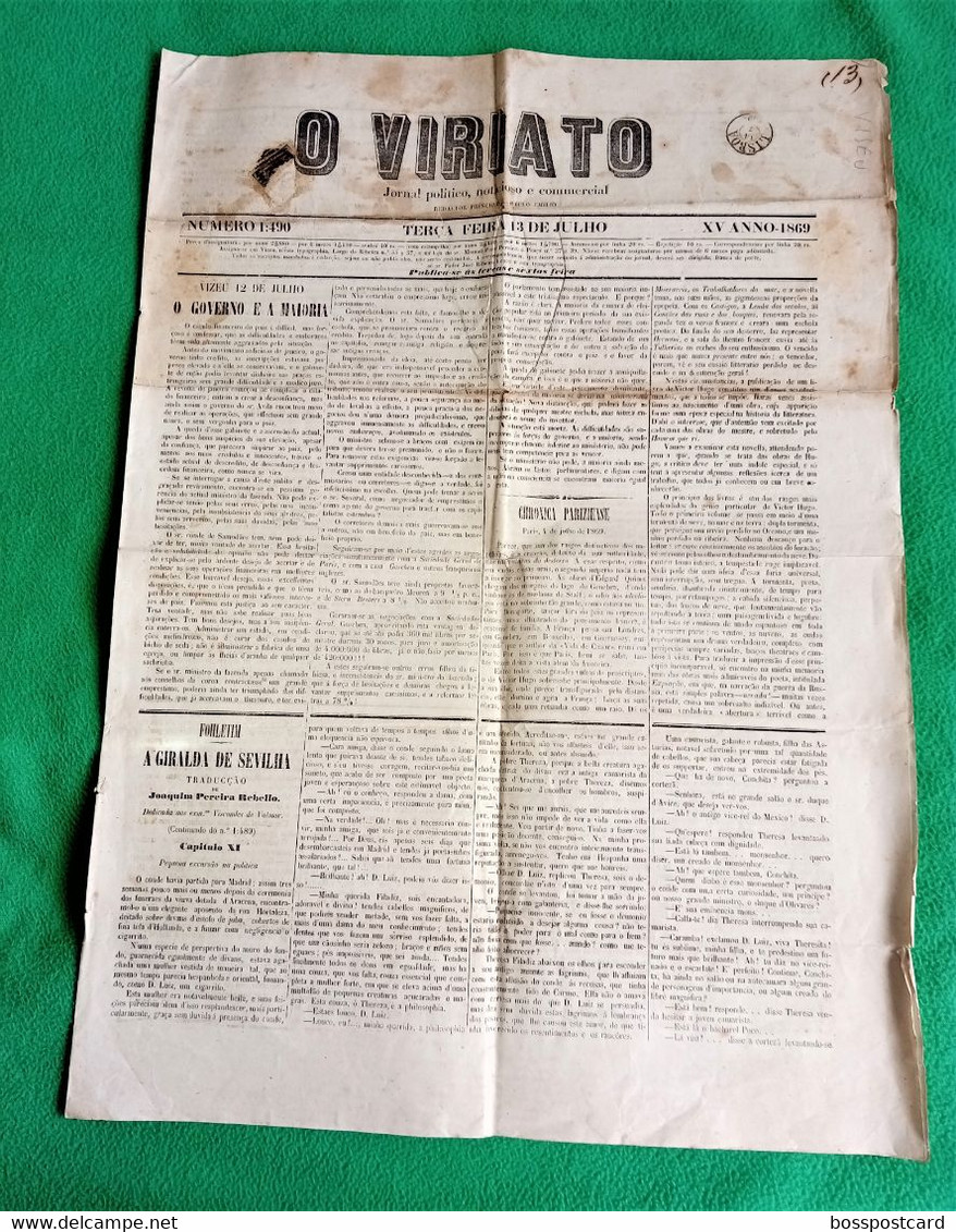 Viseu - Jornal  O Viriato Nº 1490, 13 De Julho De 1869 - Portugal - Allgemeine Literatur