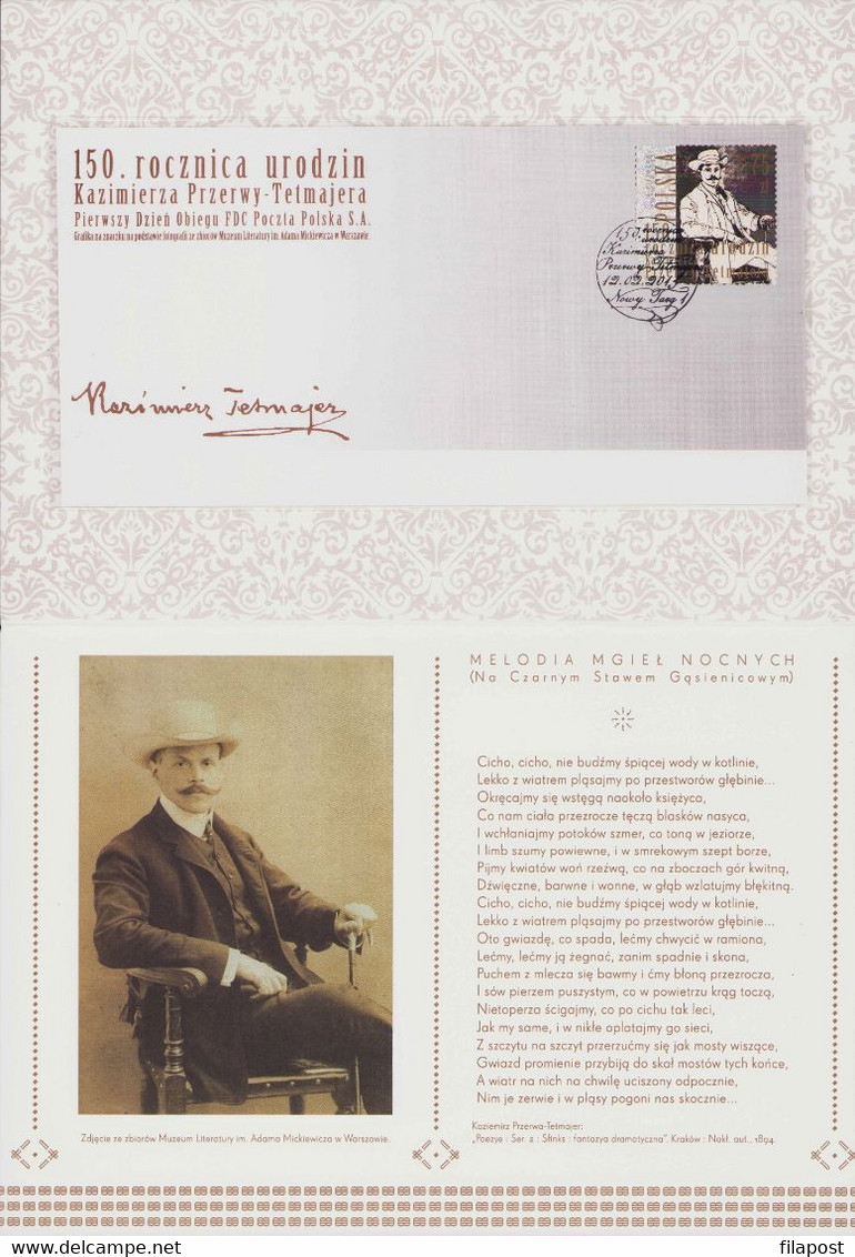 POLAND 2015 Booklet / 150th Anniversary Of Birthday Kazimierz Przerwa-Tetmajer Writer / FDC + Stamp MNH** - Markenheftchen