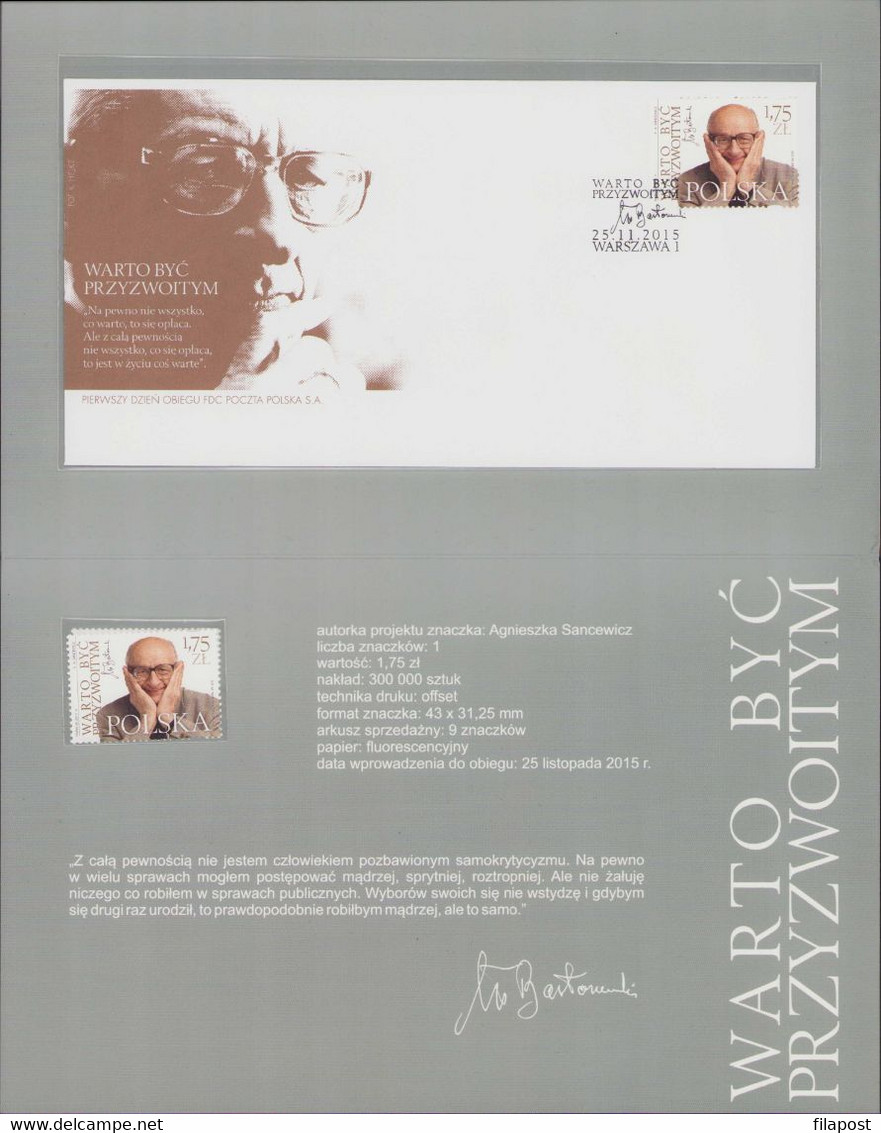 Poland 2015 Booklet, It Is Worth Being Decent Wladyslaw Bartoszewski Historian Publicist Journalist, FDC + Stamp MNH** - Markenheftchen