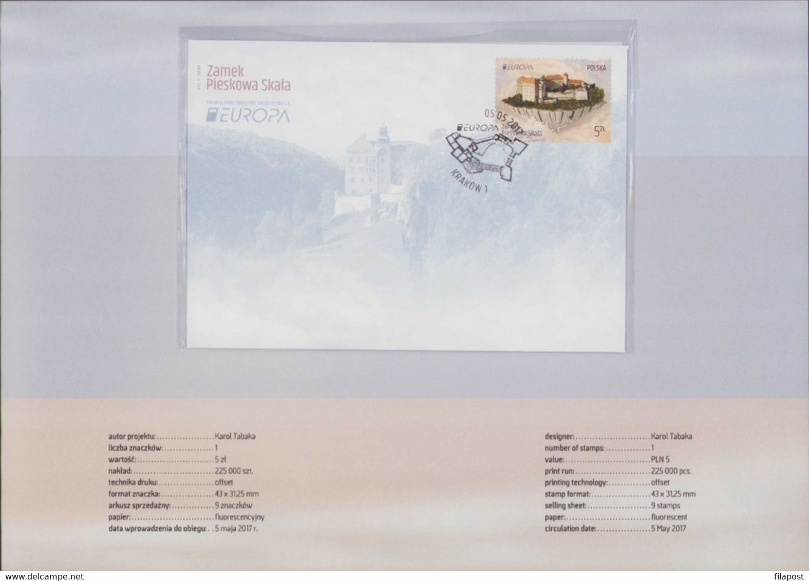 Poland 2017 Souvenir Folder, Europa CEPT The Castle Of Pieskowa Skala, Ojcow National Park FDC + MNH** Stamp, F - Booklets