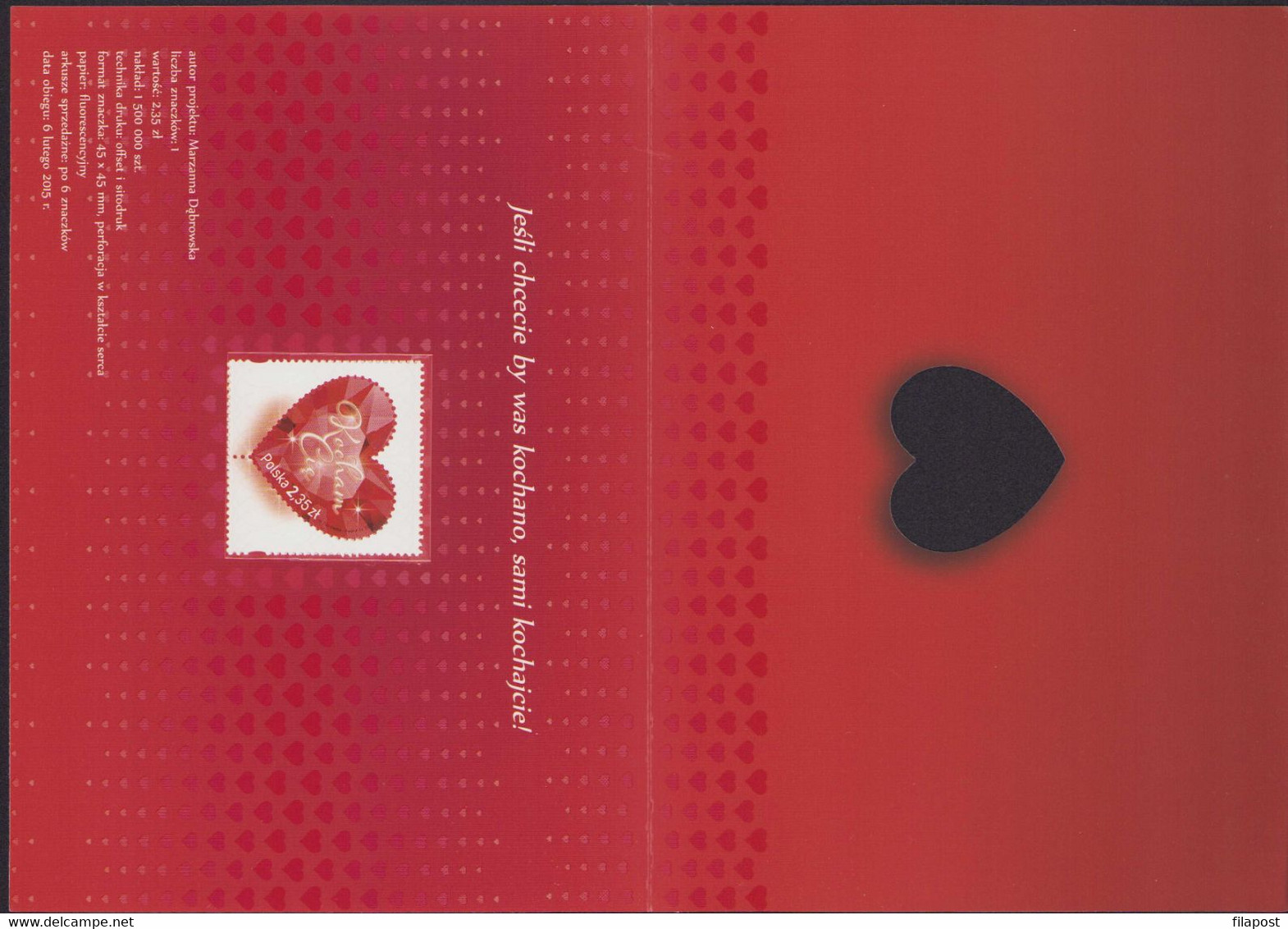 Poland 2015 Mini Booklet / I Love You Valentines Day Celebrations, Heart / With Stamp MNH**FV - Booklets