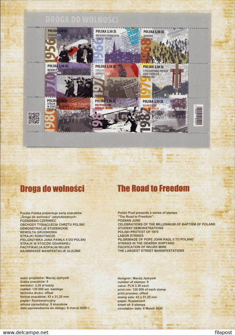 POLAND 2020 Booklet / The Road To Freedom / With Full Sheet MNH** - Cuadernillos