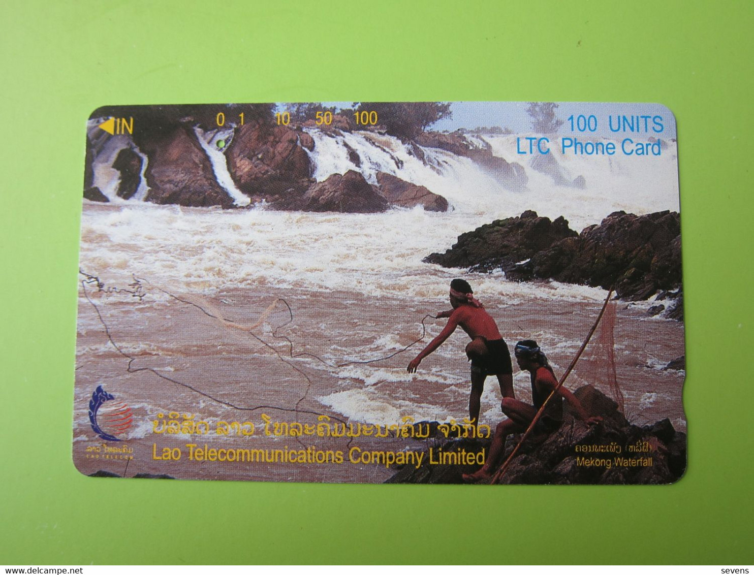 Tamura Phonecard, Fishing,mekong Waterfall,used With One Hole Only - Laos