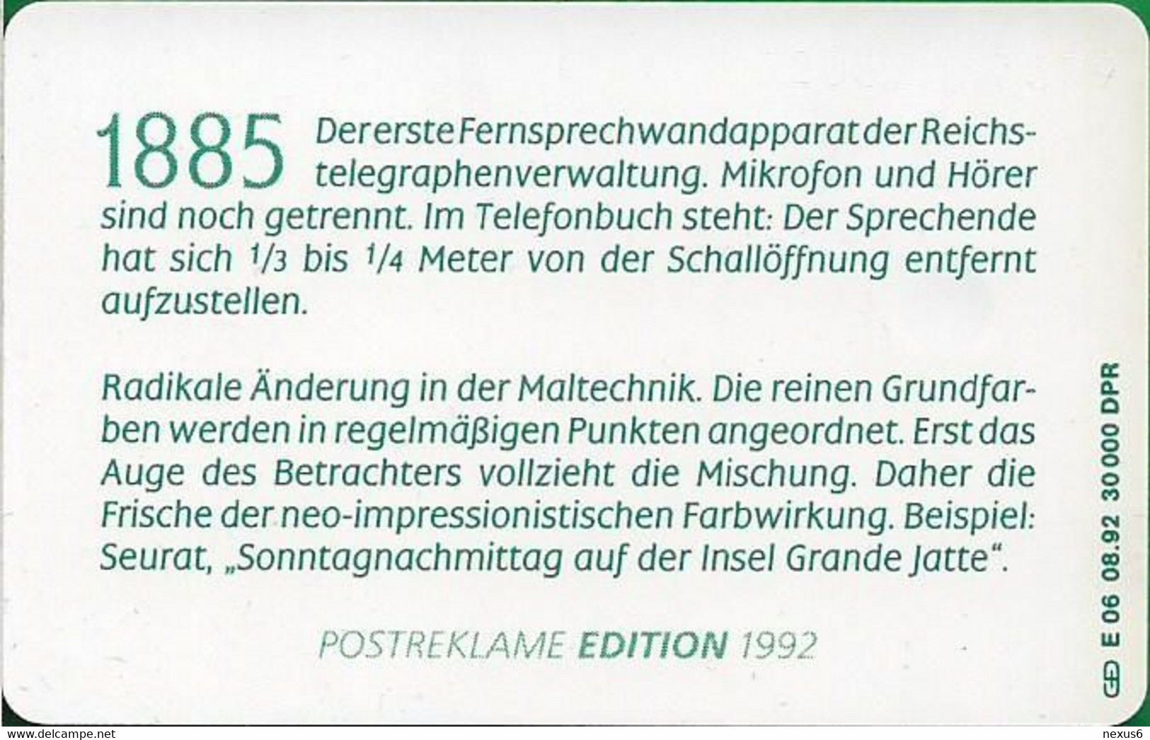 Germany - Alte Telefonapparate 2 - Fernsprechwandapparat (1885) - E 06/08.92 - 12DM, 30.000ex, Mint - E-Series : Edizione Della D. Postreklame