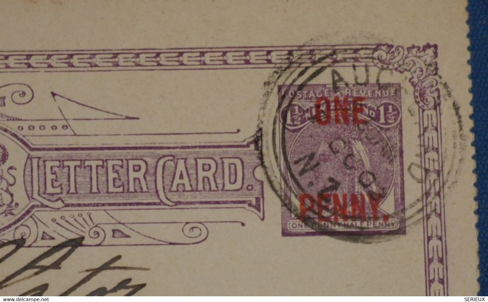 AK5 NEW ZEALAND BELLE CARTE  DOUBLE 1901 AUCKLAND ++++SURCHARGE ROUGE + AFFRANCH.PLAISANT - Covers & Documents