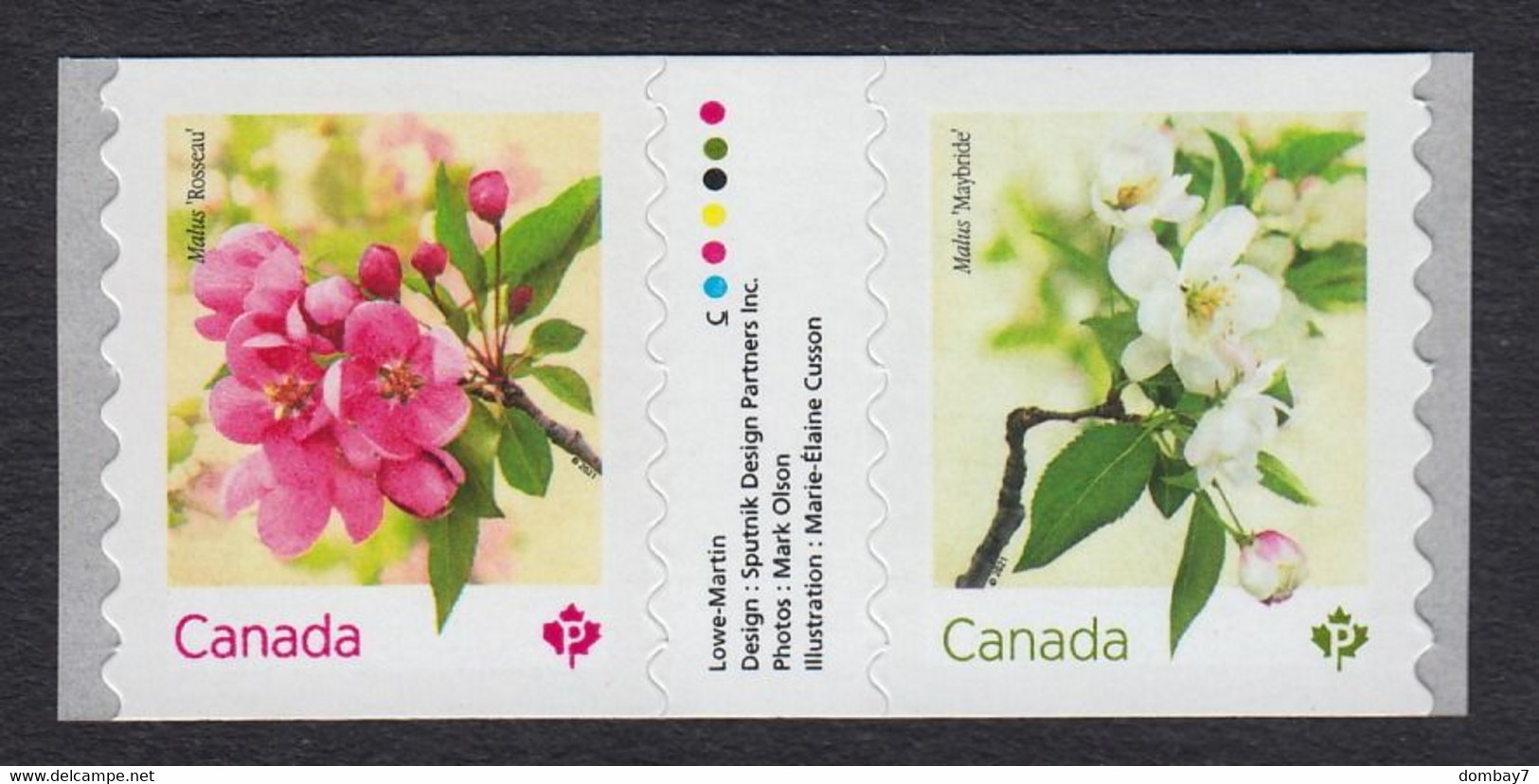 Qc. CRABAPPLE BLOSSOM = GUTTER INSCRIPTION Pair From COIL/ROLL Canada 2021 MNH - Markenrollen