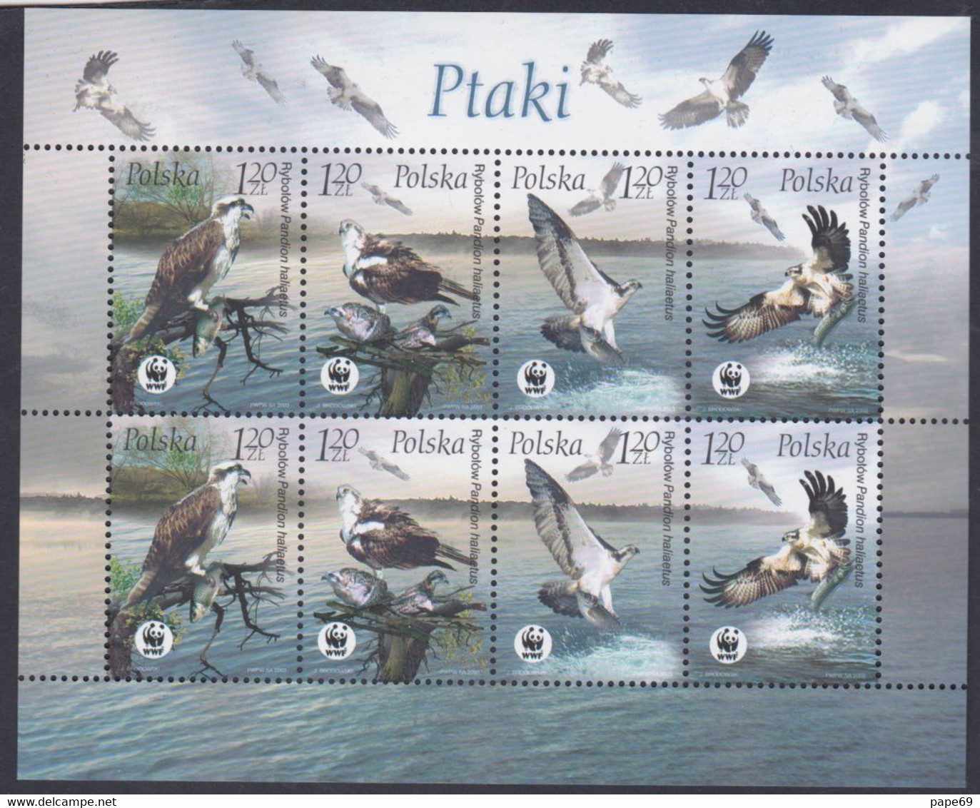 Pologne N° 3830 / 33 XX  Faune : Oiseaux Rapaces WWF : Les 2 Séries Se Tenant En Une Feuille  Sans Charnière, TB - Ganze Bögen